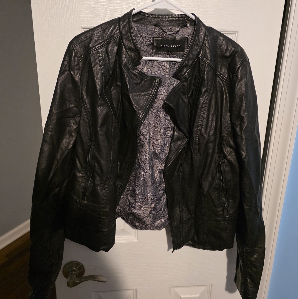 Black Rivet Faux Leather Jacket